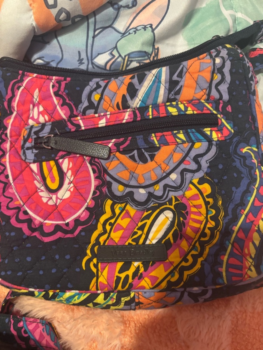Vera Bradley Quilted Paisley Crossbody - Navy with Pink, Yellow & Orange Accents